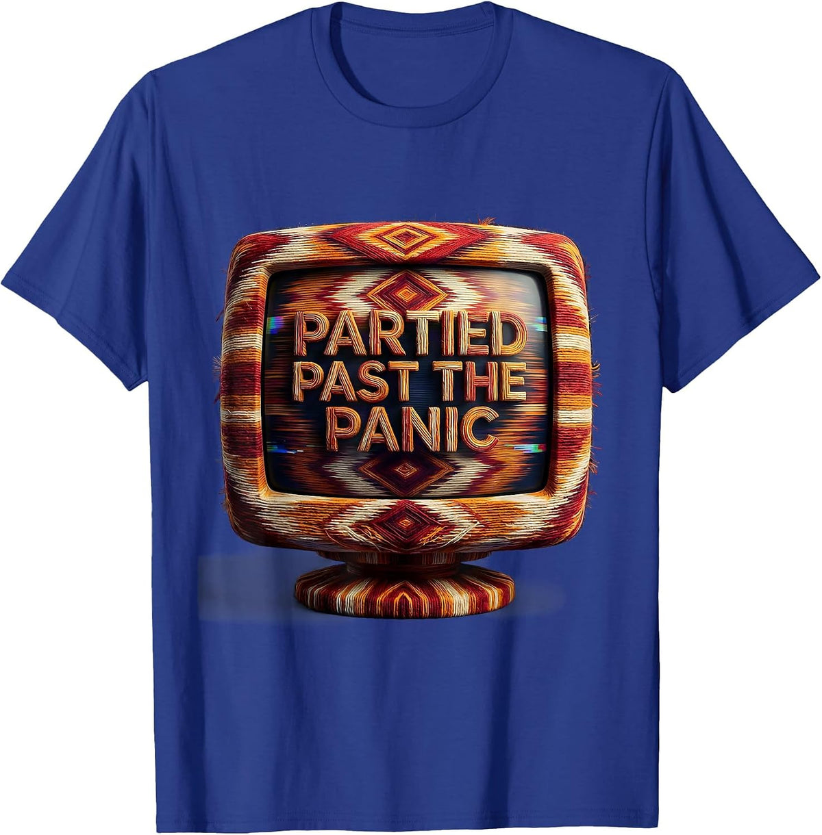 Partied Past The Panic Y2K Millennium Design T-Shirt - Royal Blue