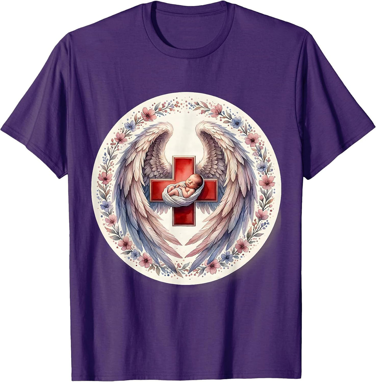NICU Nurse Angel Wings Illustration T-Shirt - Purple