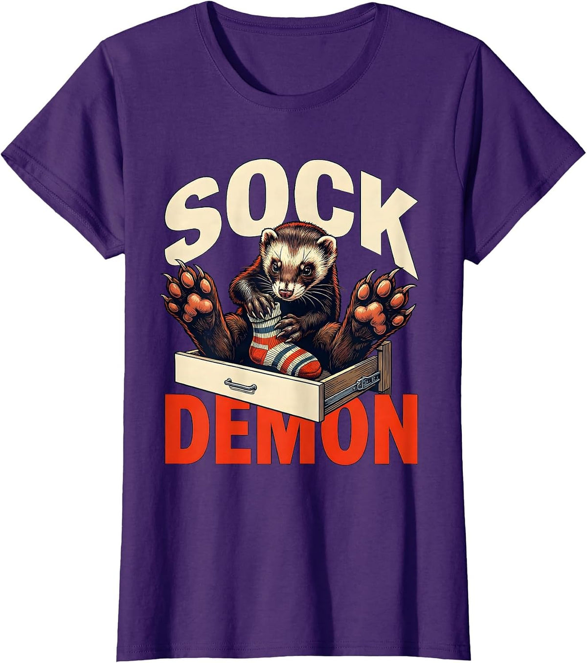 Women's Sock Demon Funny Ferret Lover Gift T-Shirt - Purple