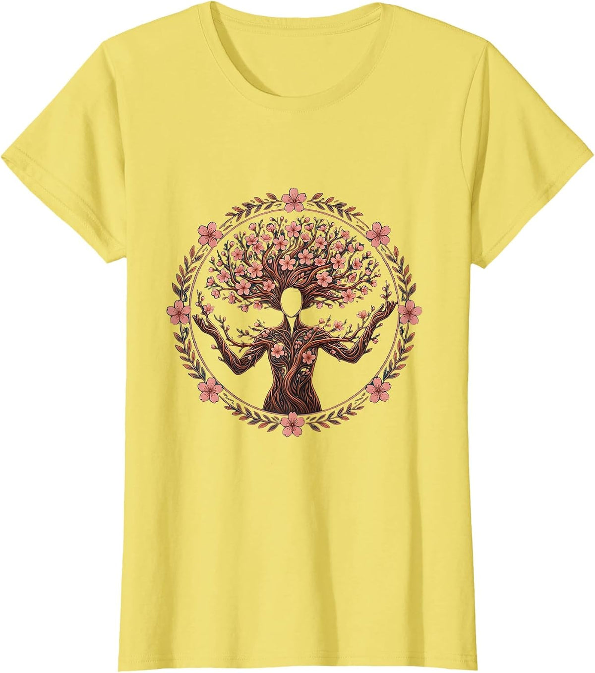 Autism Awareness Cherry Blossom Silhouette Design T-Shirt - Lemon Yellow