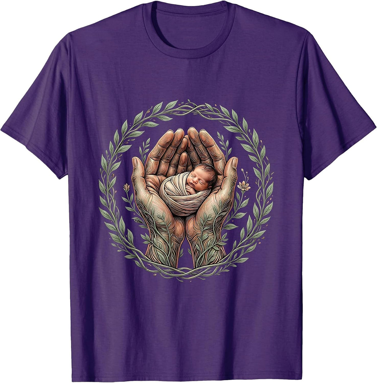 NICU Nurse Cupped Hands Newborn Illustration T-Shirt - Purple