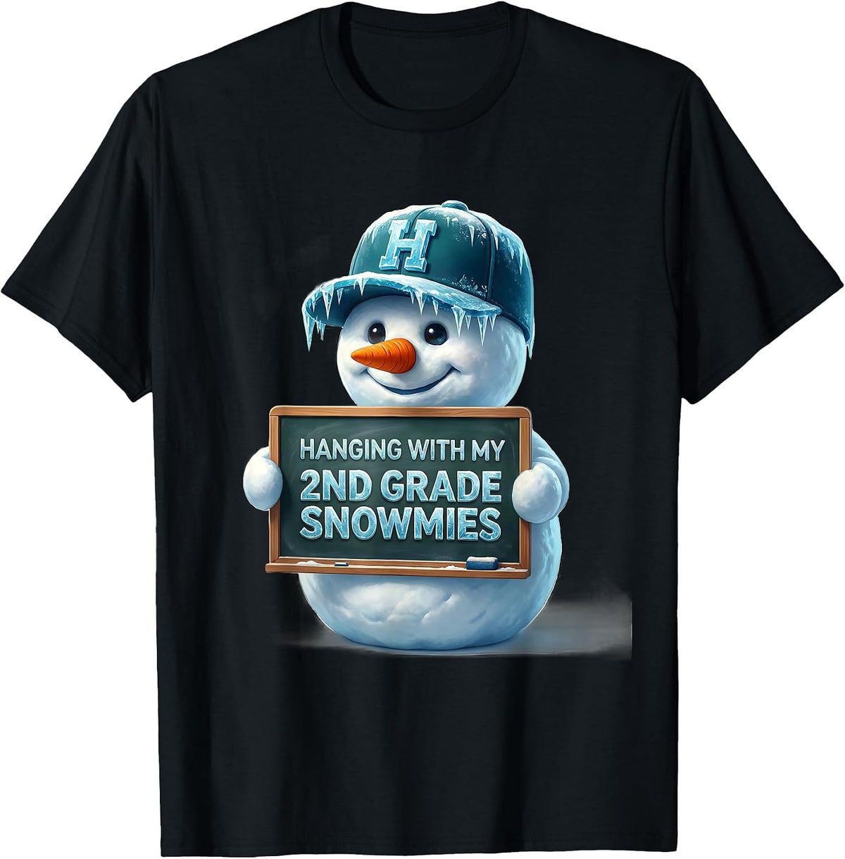 Men's Hanging With My 2nd Grade Snowmies Funny Teacher Christmas T-Shirt - Black