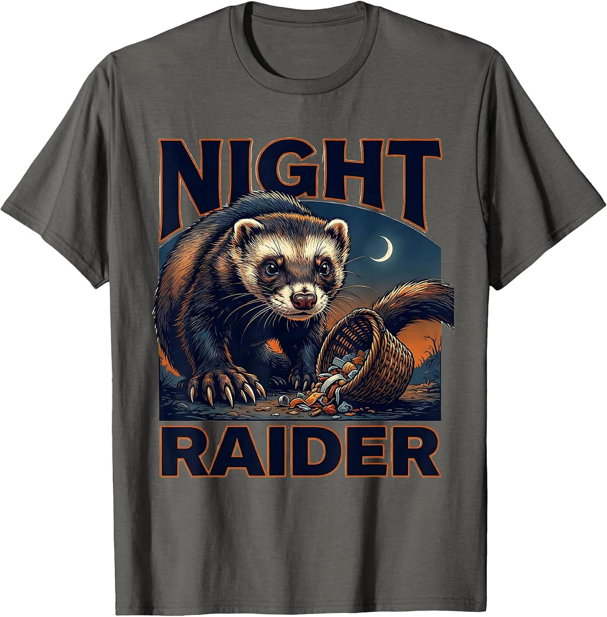 Men's Night Raider Funny Ferret Lover Gift T-Shirt - Asphalt Grey