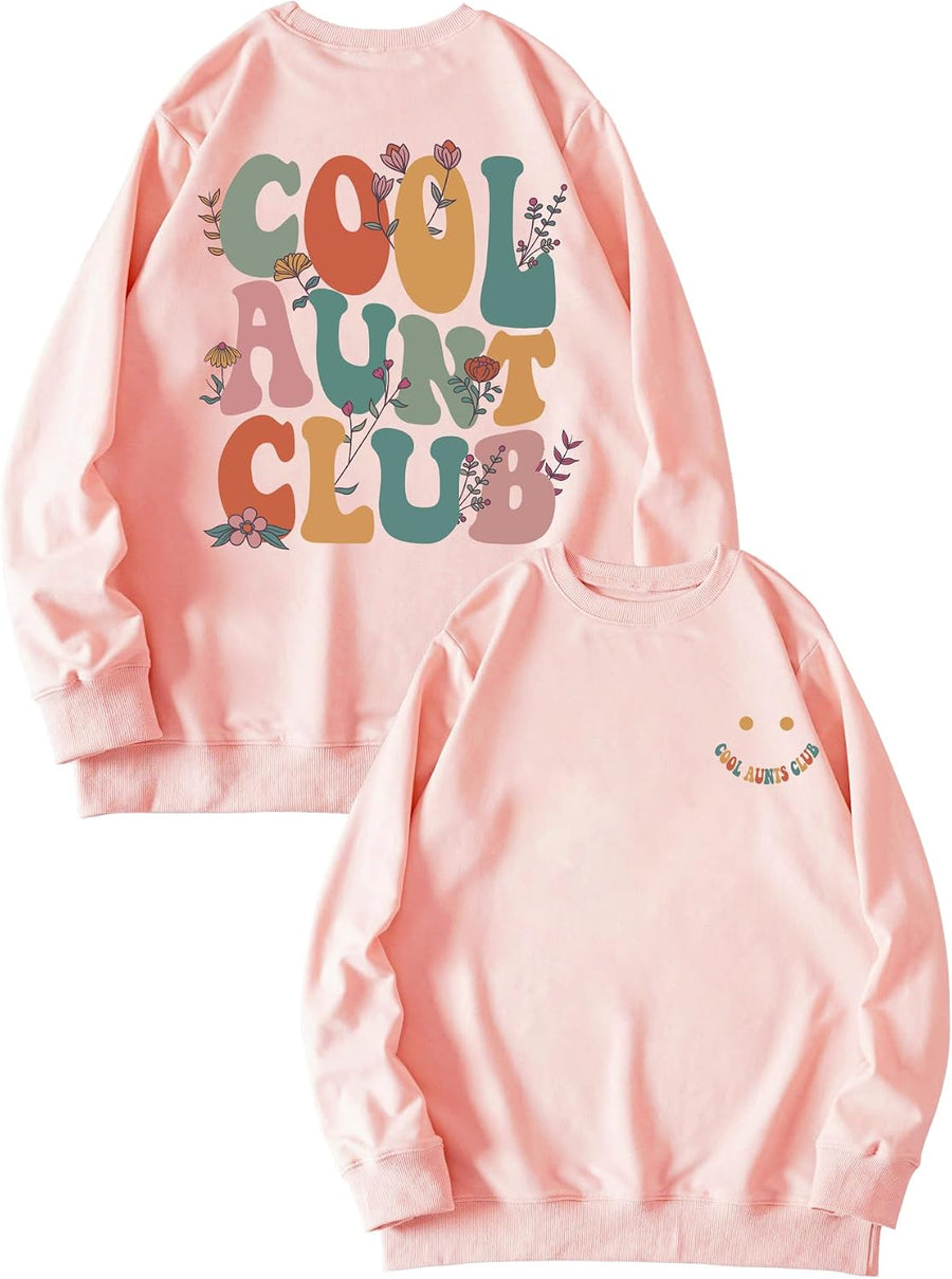 Auntie Sweatshirt Women Oversize Cool Aunts Club Sweatshirt Aunt Gifts Shirt Long Sleeve Pullover Tops - Pink