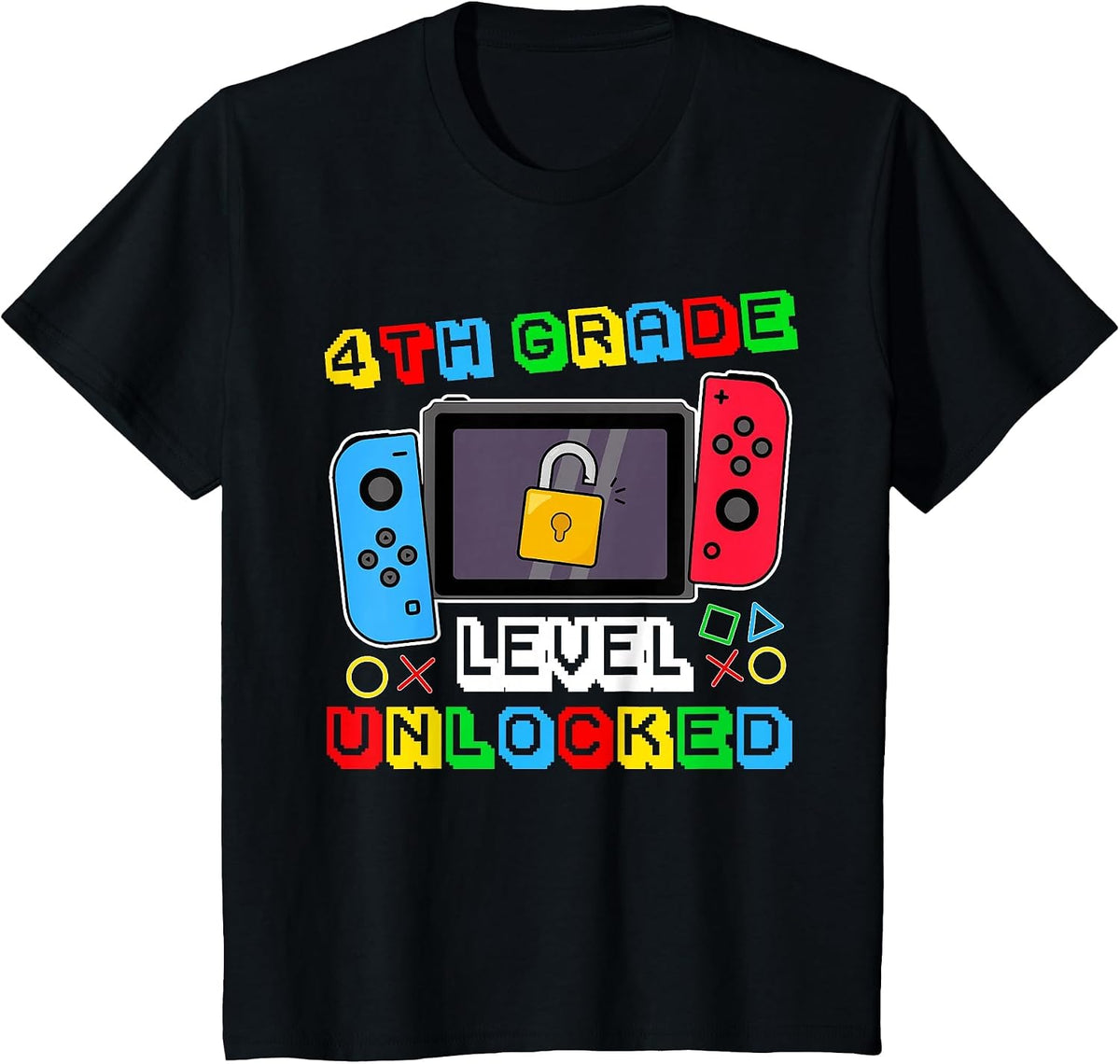 4th Grade Level Unlocked Gamer Back to School Boy T-Shirt - Black