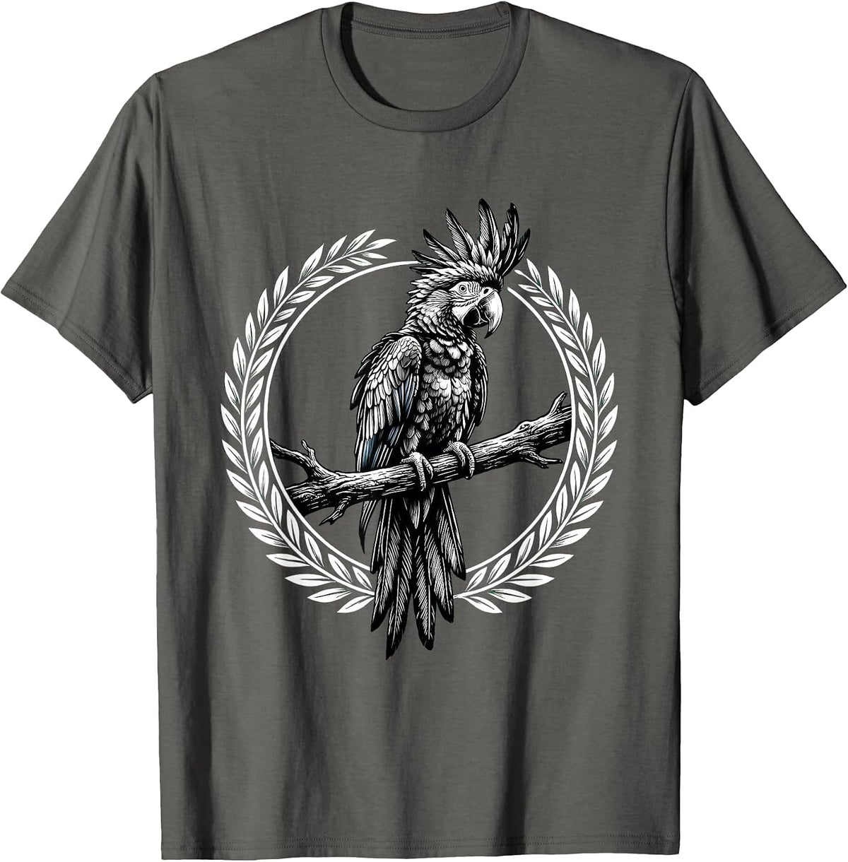 Dominican Hispaniolan Parrot Perched on Branch T-Shirt - Asphalt Grey