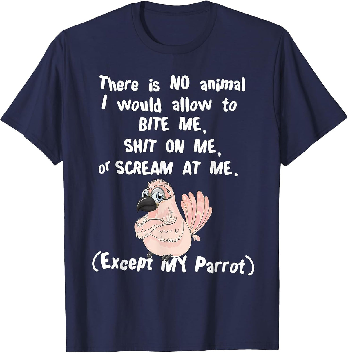 Moluccan Cockatoo Parrot Biting, Shitting, Screaming T-Shirt - Navy Blue