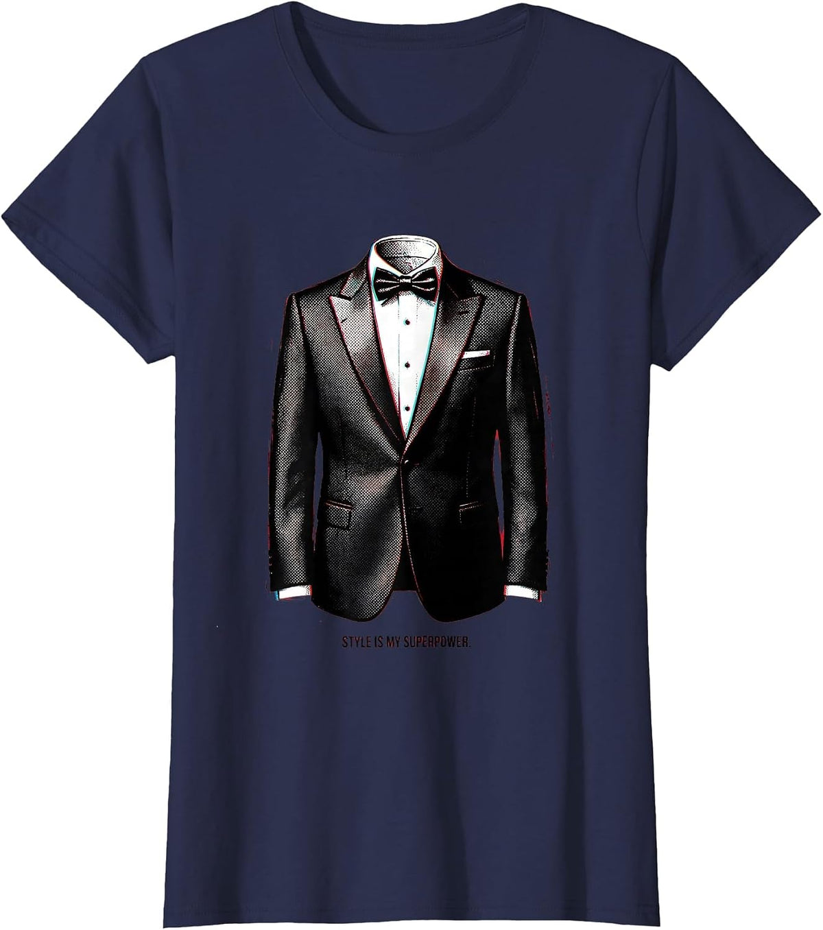 Women's Style Is My Superpower Tuxedo Design T-Shirt - Navy Blue