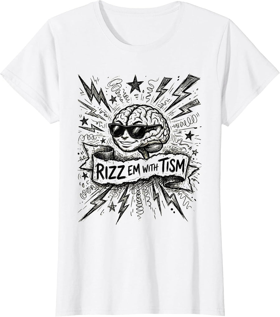 Women's Rizz Em With Tism Autism Awareness Design T-Shirt - White
