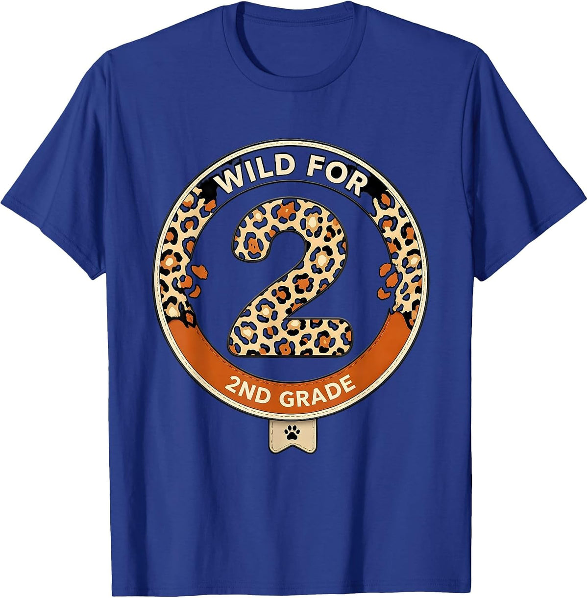 Men's Wild For 2nd Grade Leopard Print Teacher Back To School T-Shirt - Royal Blue