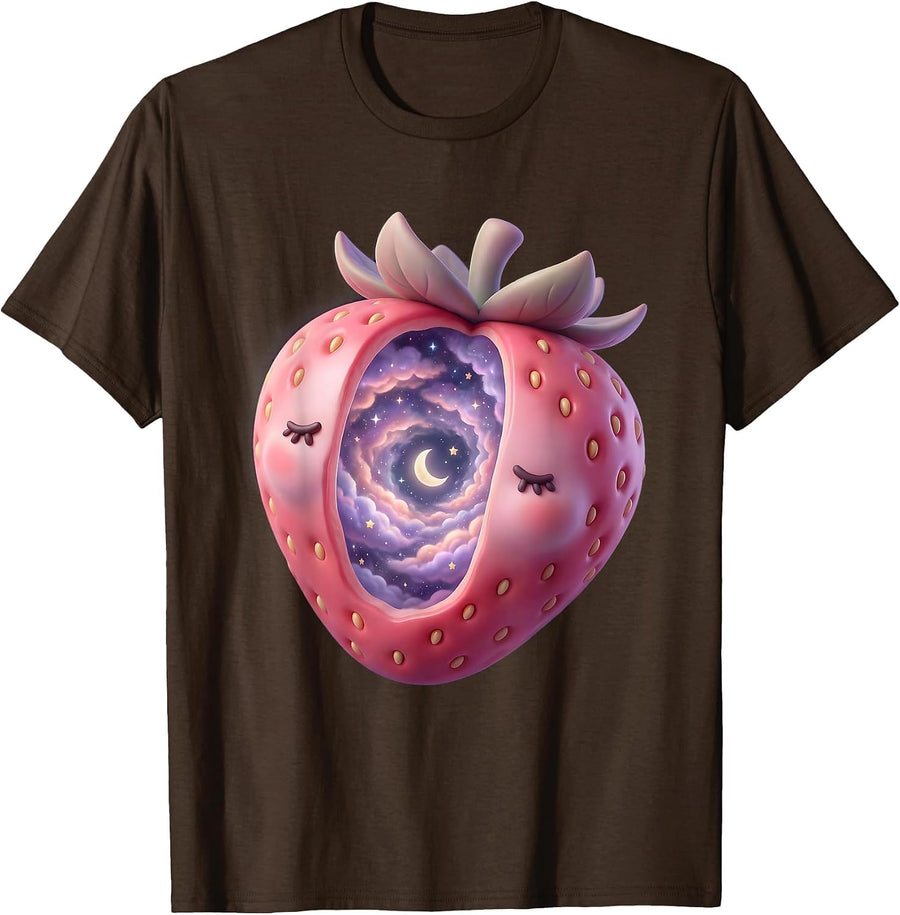 Men's Cosmic Strawberry Galaxy Universe Illustration T-Shirt - Brown