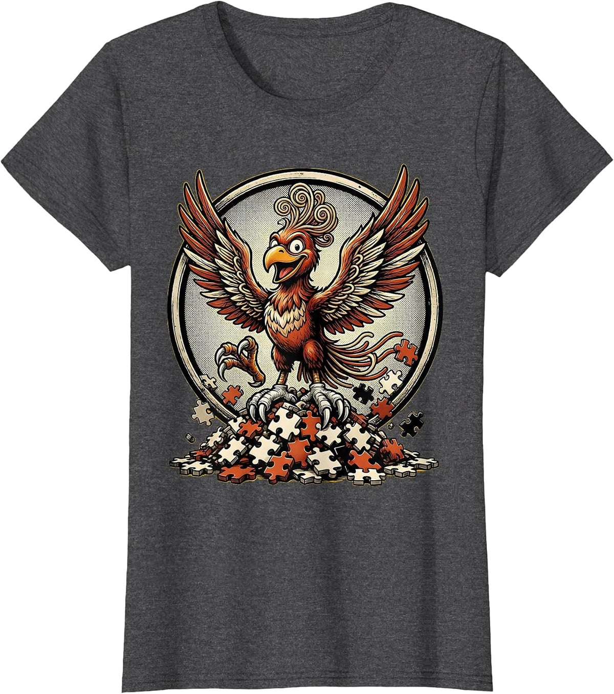 Women's Phoenix Rising Autism Awareness Puzzle Graphic T-Shirt - Dark Heather Grey
