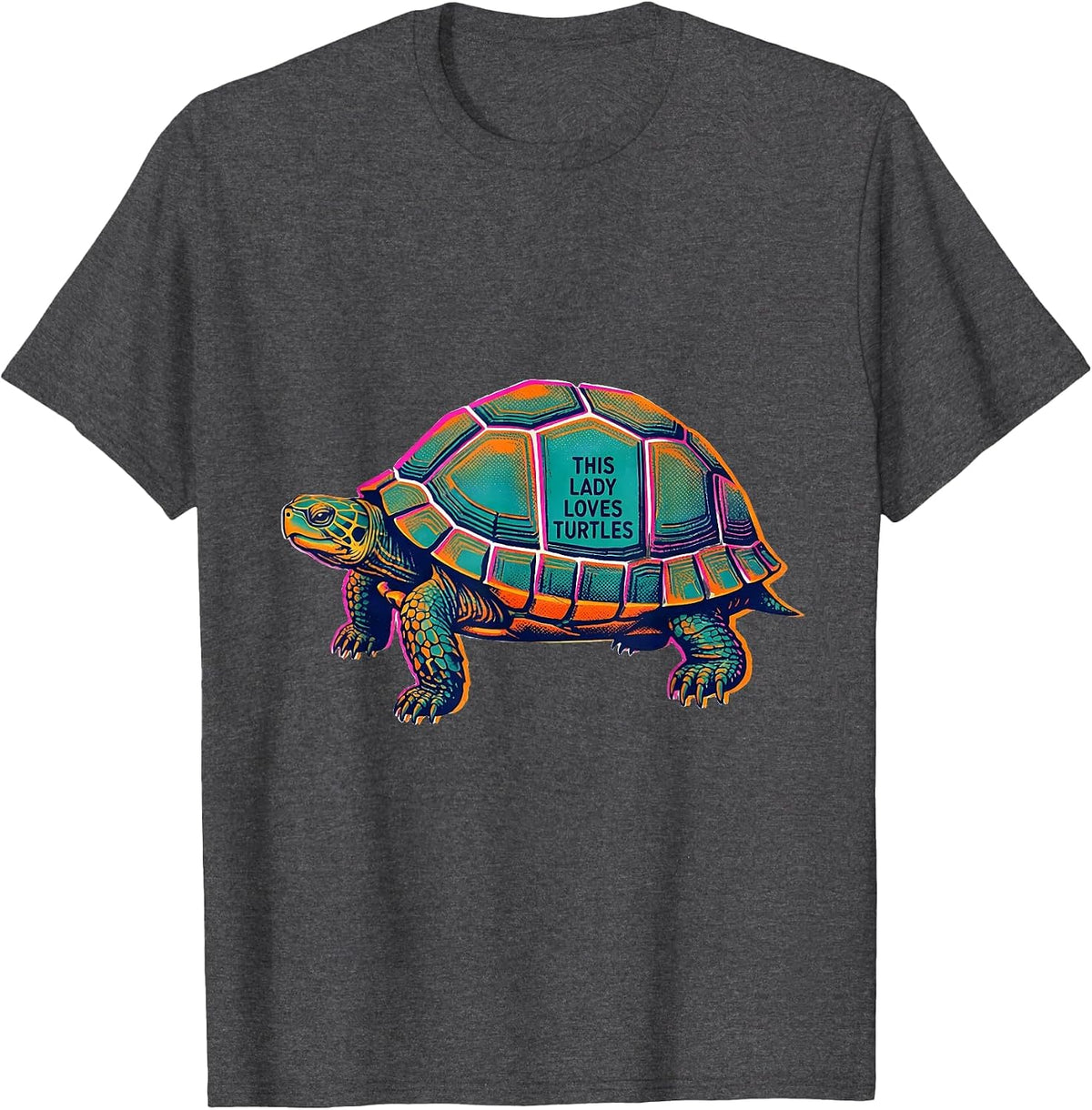 This Lady Loves Turtles Risograph Turtle Lover Gift T-Shirt - Dark Heather Grey