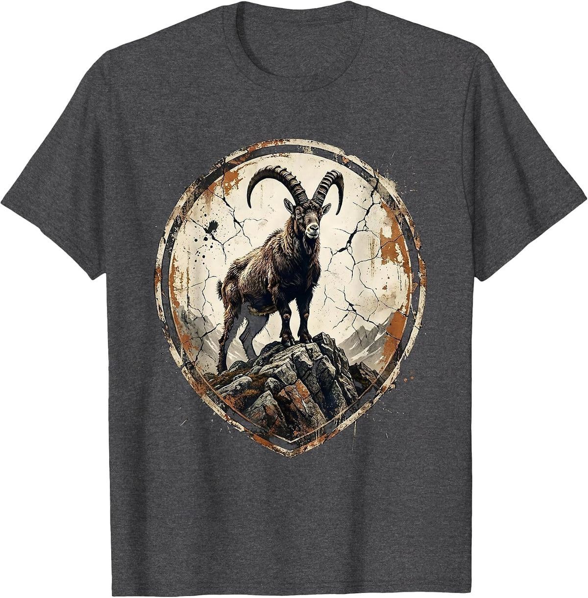 Mountain Goat Rocky Peak Freedom Wildlife Design T-Shirt - Dark Heather Grey