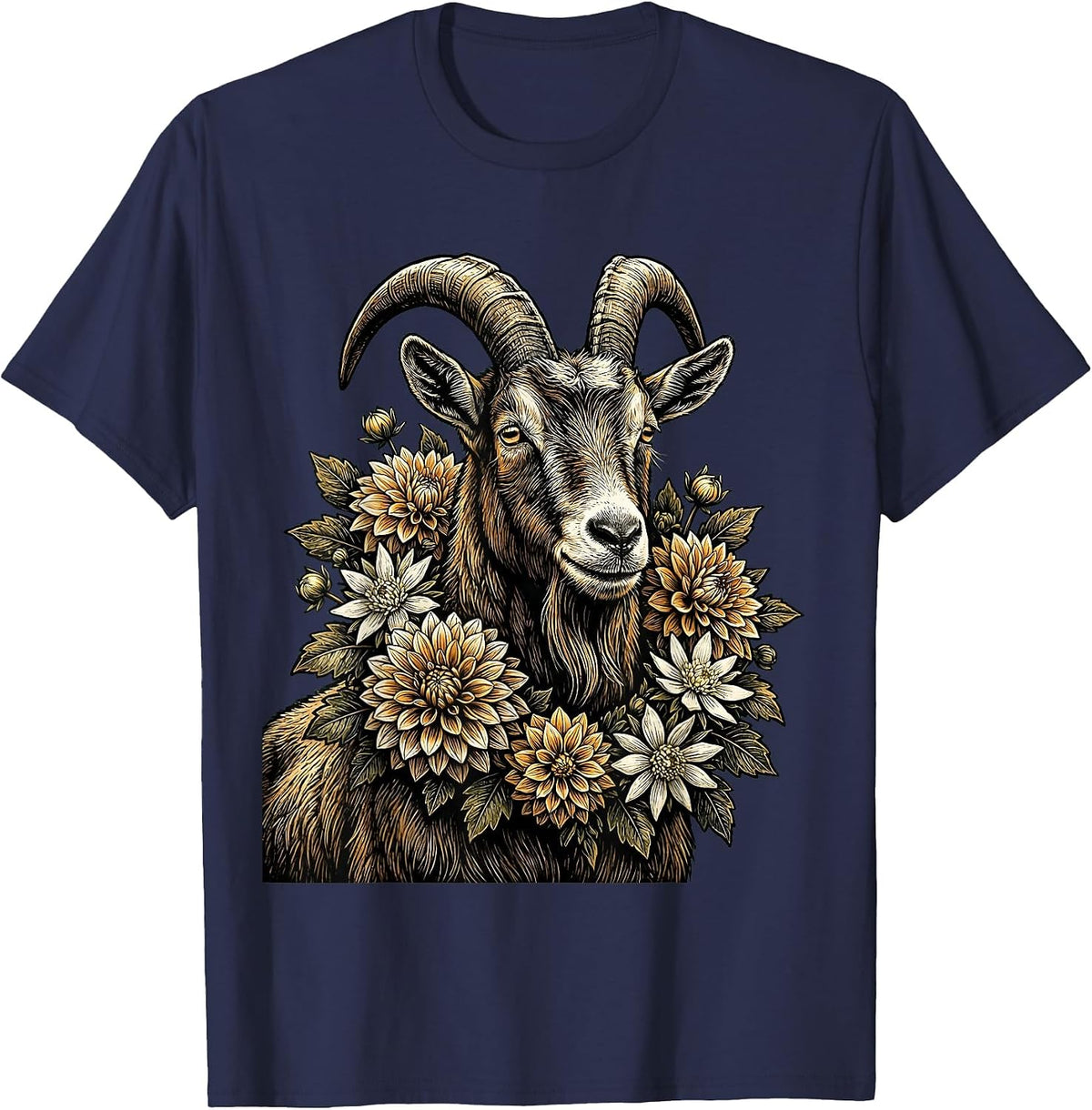 Men's Oktoberfest Floral Goat Illustration T-Shirt - Navy Blue