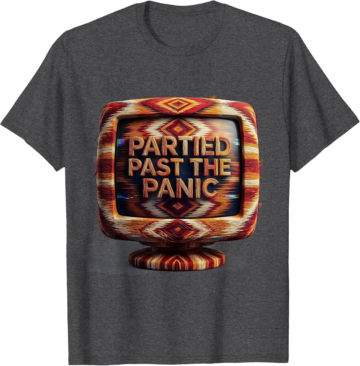 Partied Past The Panic Y2K Millennium Design T-Shirt - Dark Heather Grey