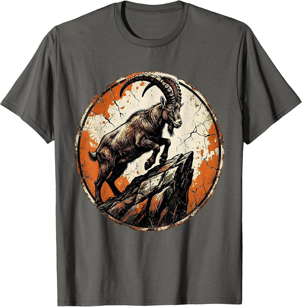 Men's Mountain Goat Sheer Rock Face Live Free Design T-Shirt - Asphalt Grey