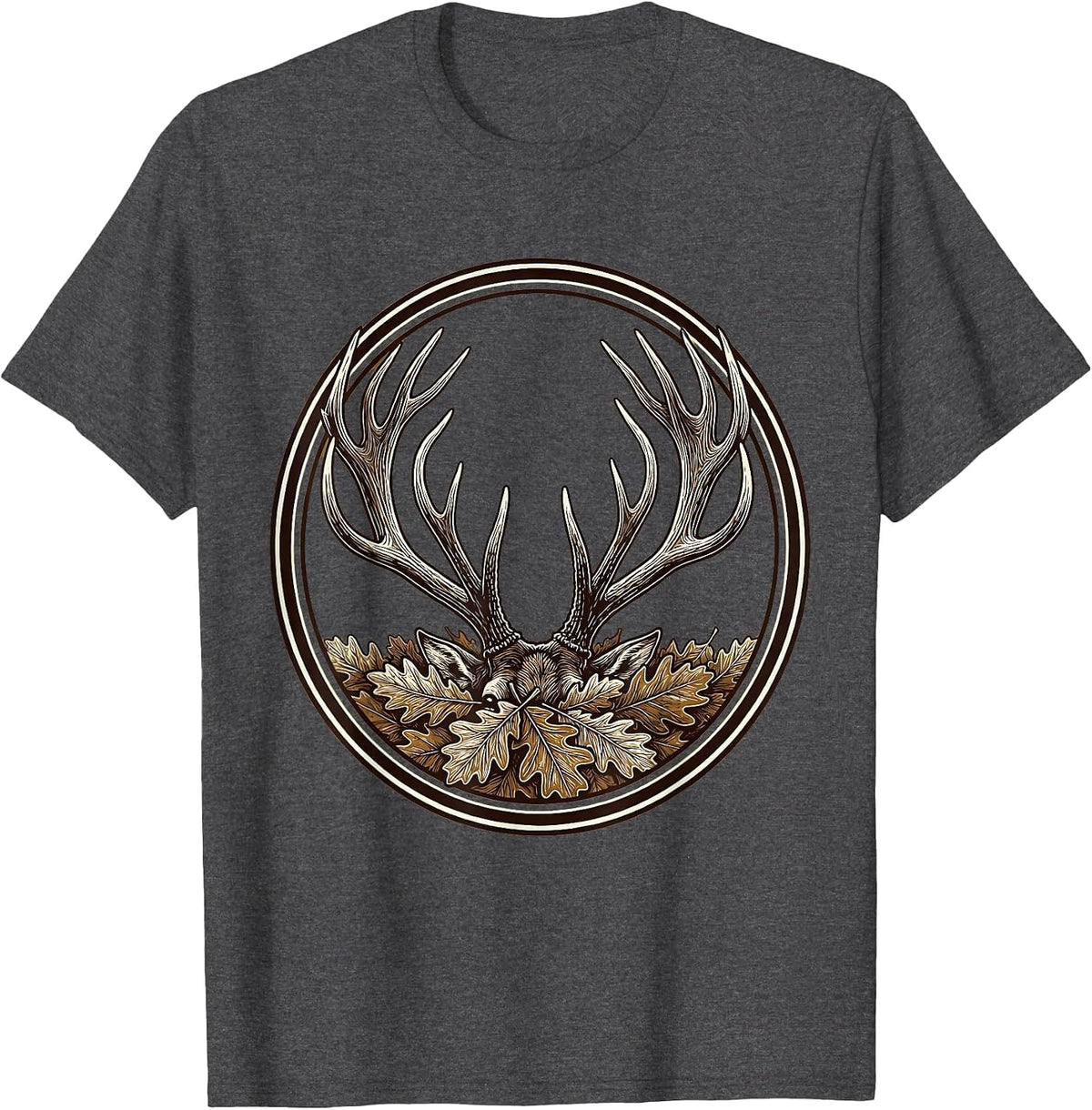 Shed Antler in Autumn Leaves Hunting Design T-Shirt - Dark Heather Grey