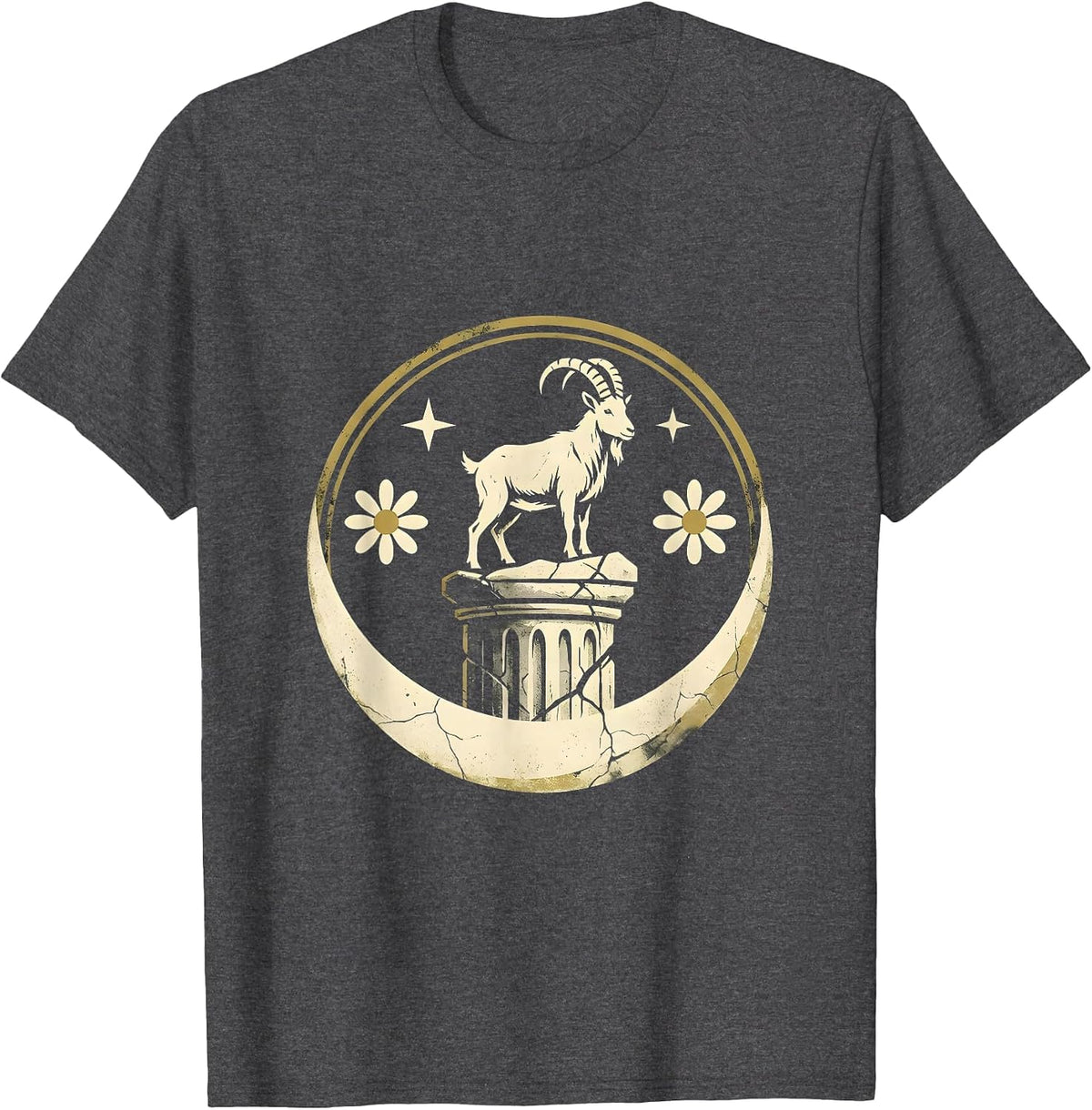 Capricorn Lone Goat Ancient Pillar Zodiac Art T-Shirt - Dark Heather Grey