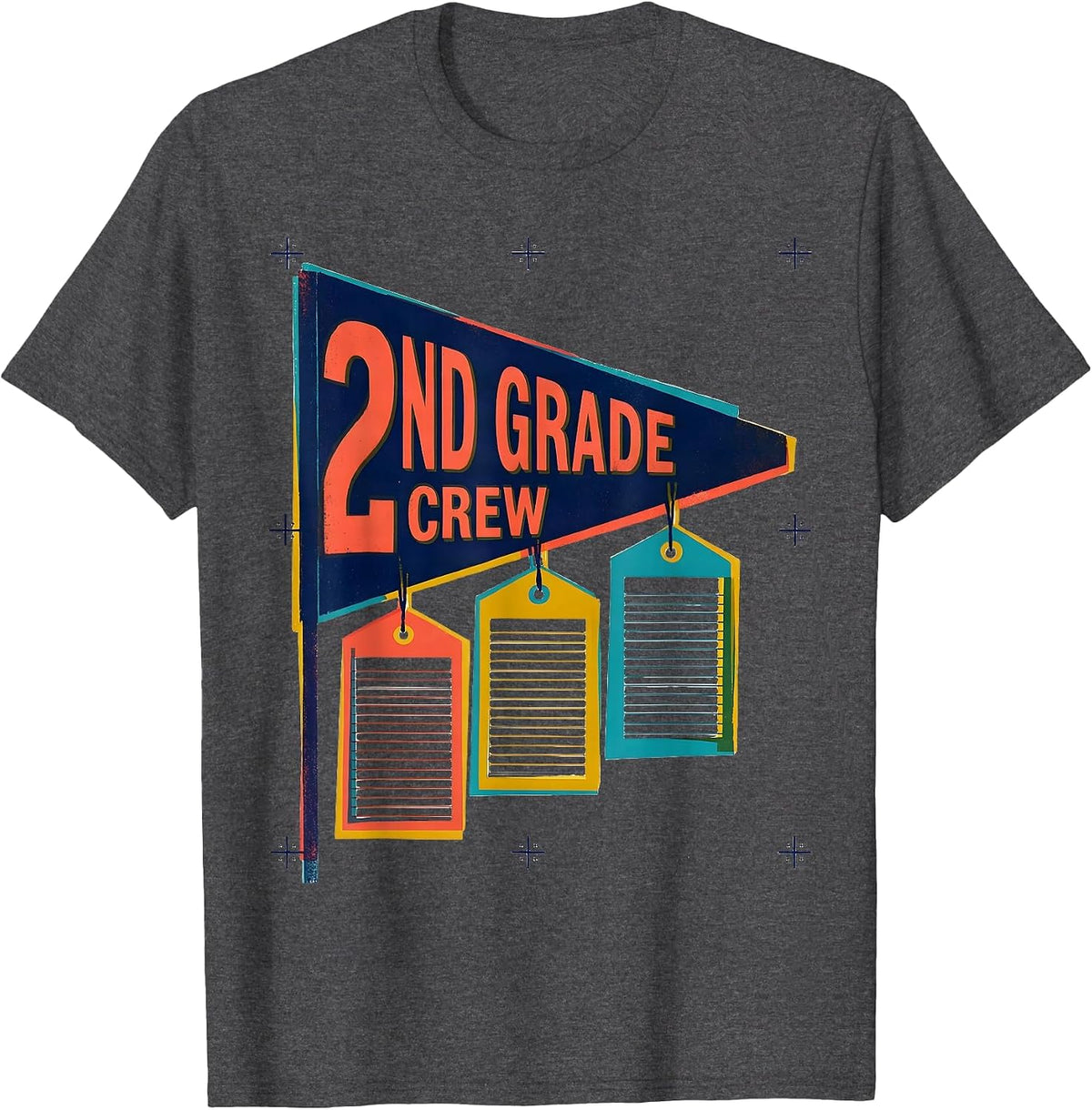 Men's 2nd Grade Crew Playful Back To School Student Teacher Team T-Shirt - Dark Heather Grey