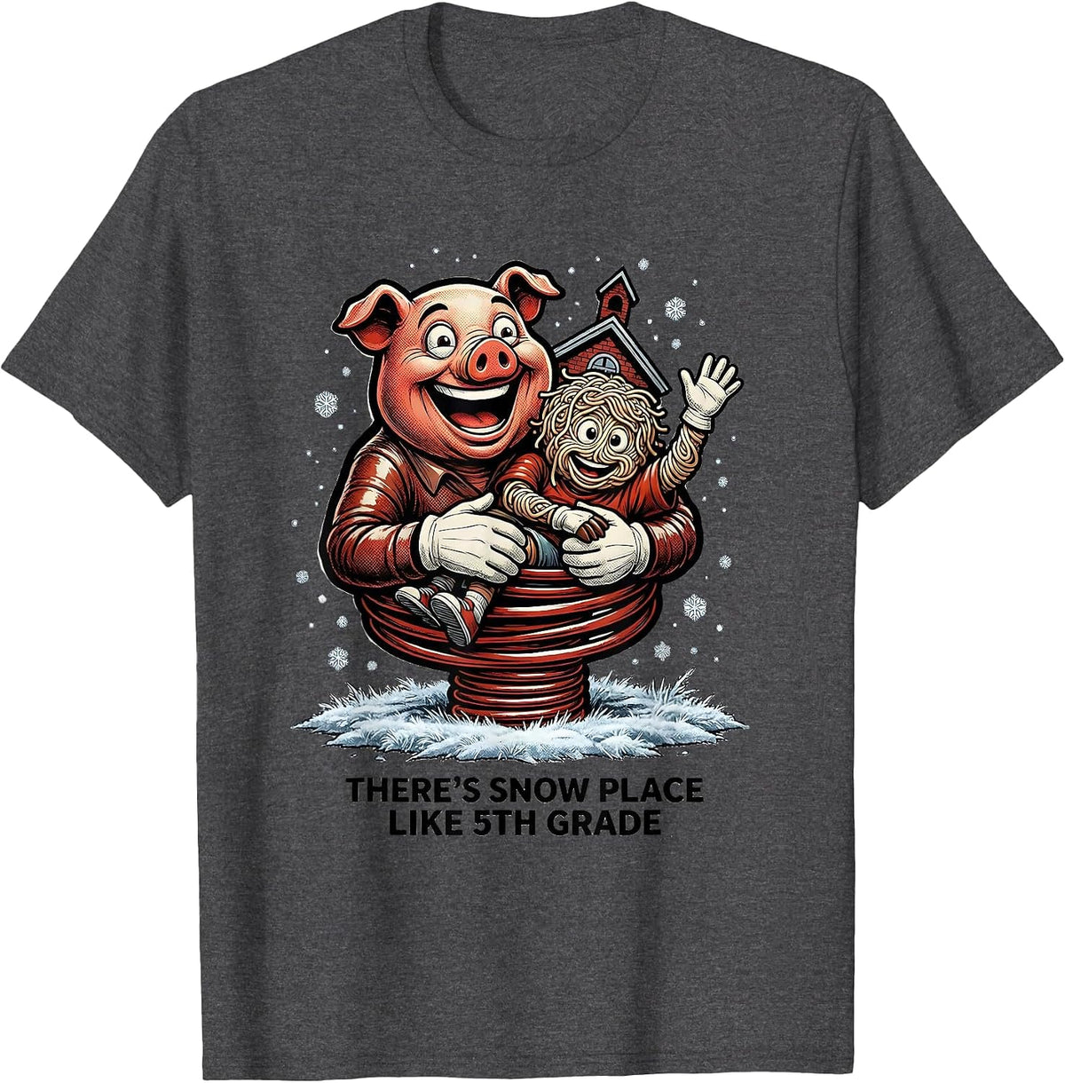 There's Snow Place Like 5th Grade Funny Teacher Christmas T-Shirt - Dark Heather Grey