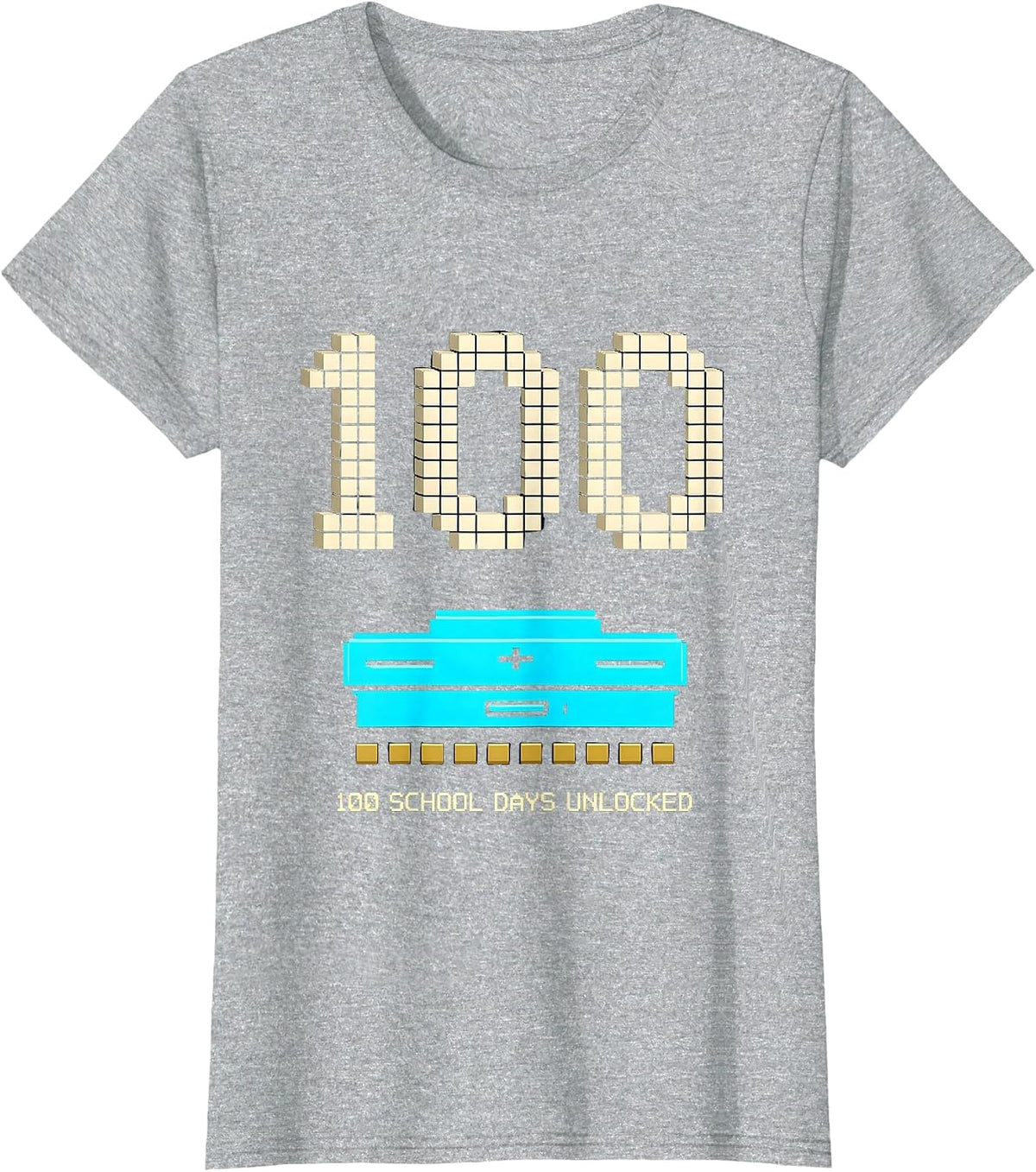 100 School Days Unlocked Pixel Art Gamer School Celebration T-Shirt - Heather Grey
