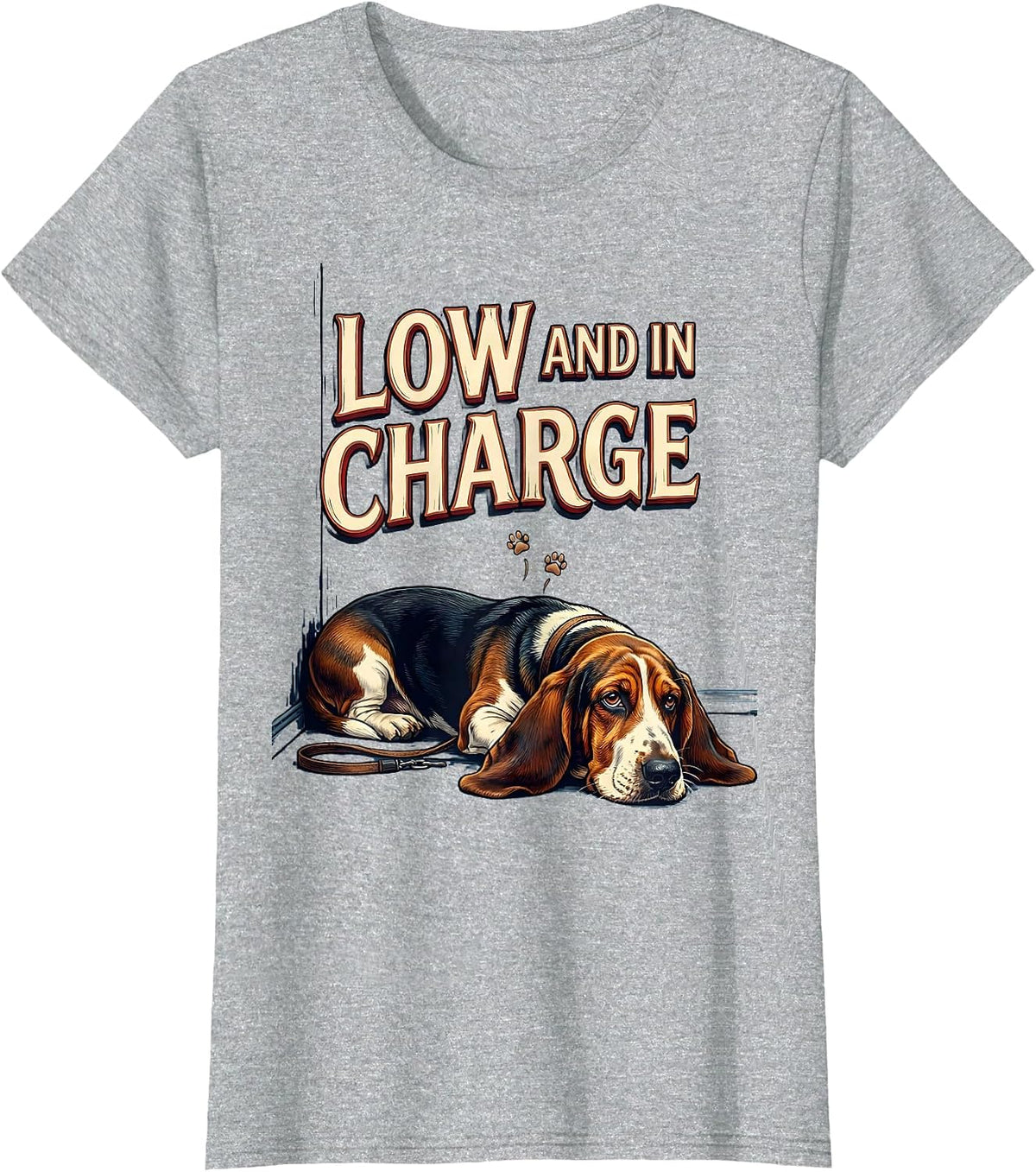 Low And In Charge Funny Basset Hound Dog Lover Gift T-Shirt - Heather Grey