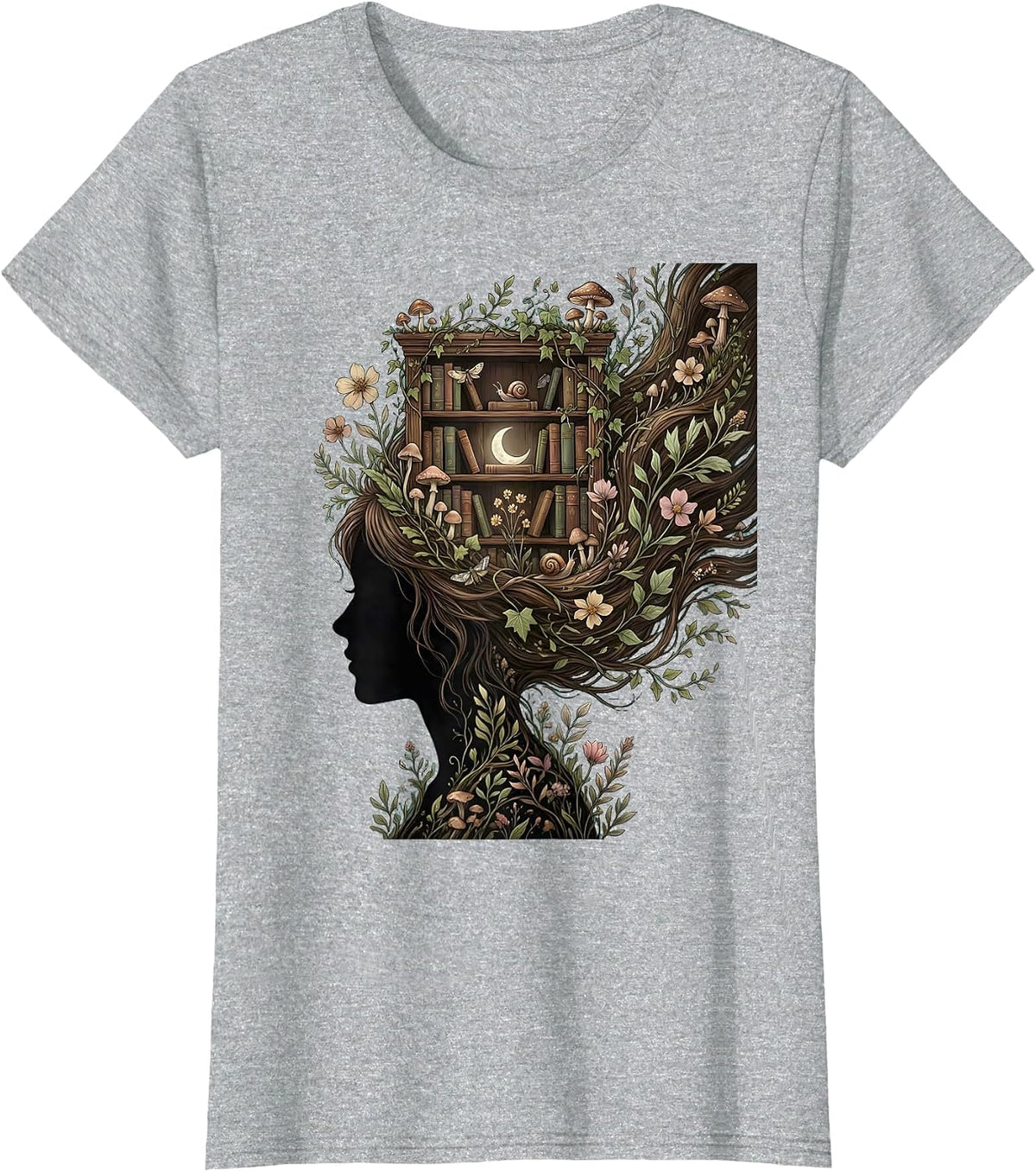 Book Lover Mind Bookshelf Reader Illustration T-Shirt - Heather Grey