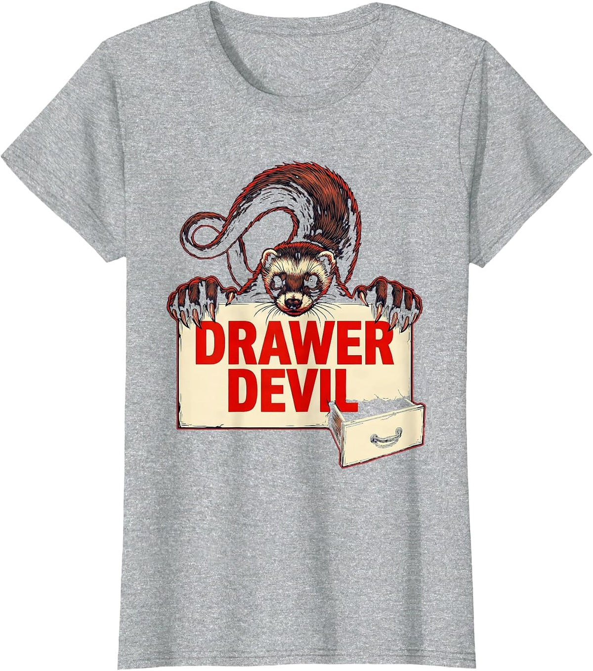 Drawer Devil Funny Ferret Lover Gift T-Shirt - Heather Grey
