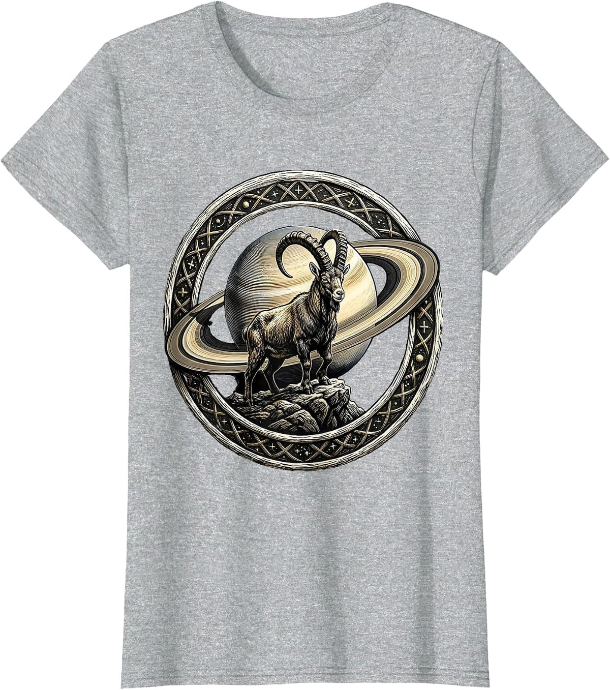 Women's Capricorn Goat Silhouette Saturn Zodiac Design T-Shirt - Heather Grey