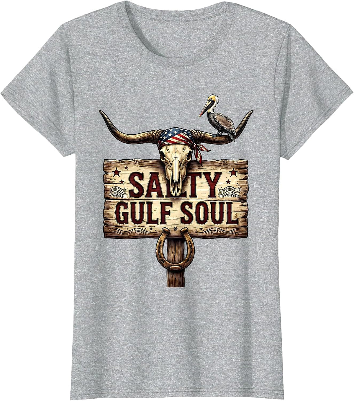 Women's Salty Gulf Soul Gulf of Mexico Design T-Shirt - Heather Grey