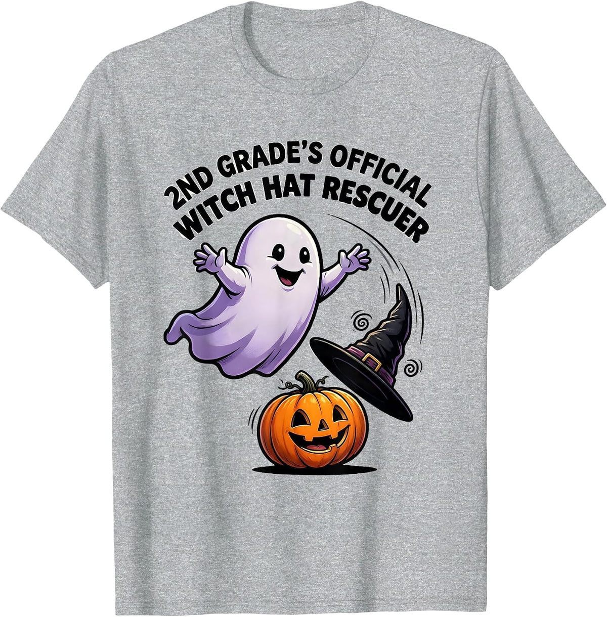 Men's 2nd Grade's Official Witch Hat Rescuer Spooky Second Grade T-Shirt - Heather Grey