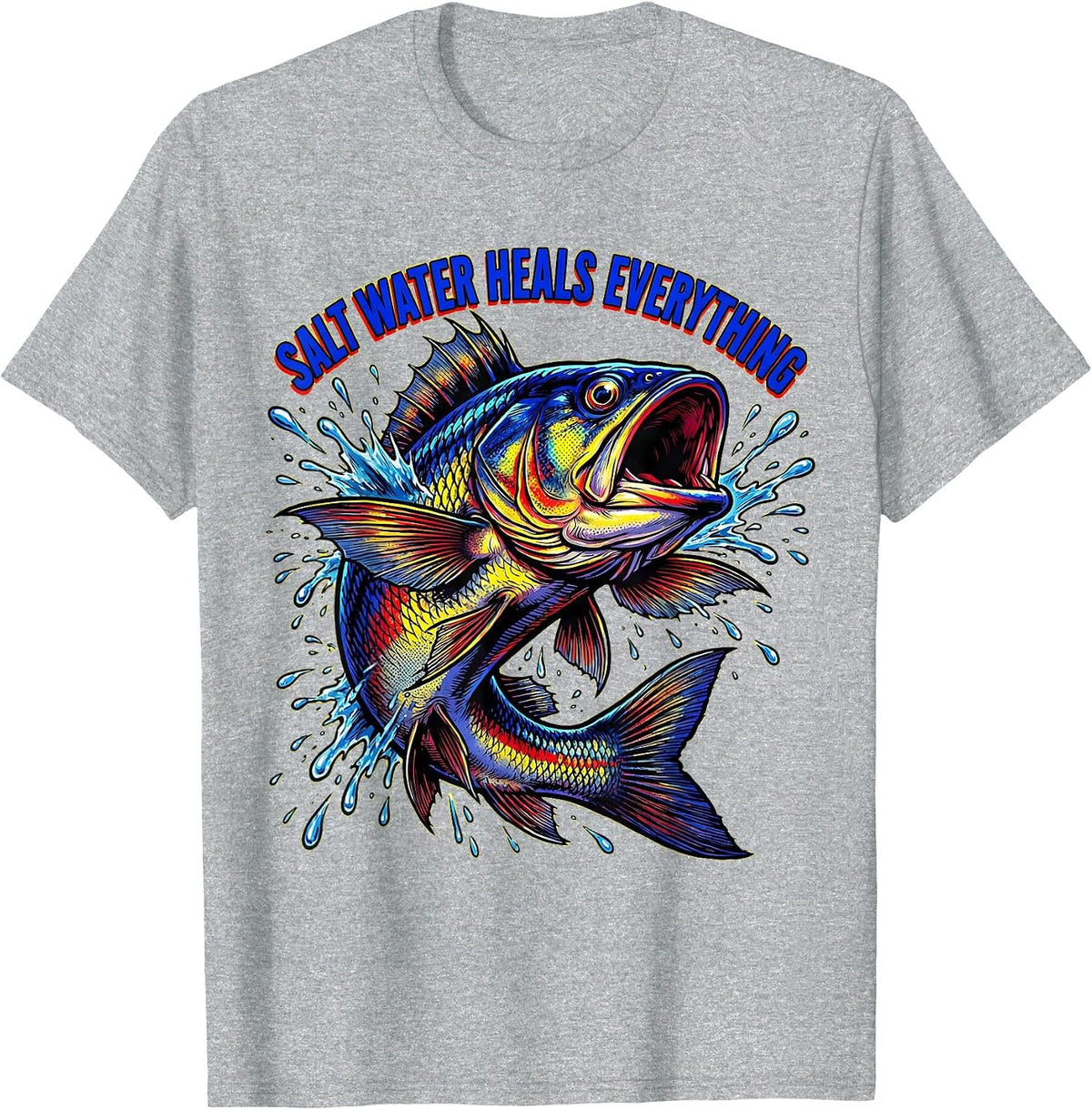 Men's Salt Water Heals Everything Ocean Fish Design T-Shirt - Heather Grey