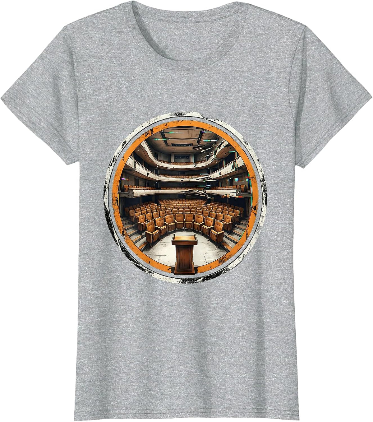 Vintage College Lecture Hall Illustration T-Shirt - Heather Grey