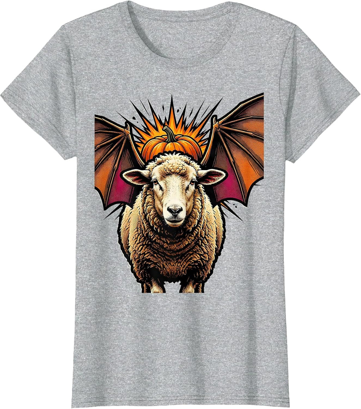 Cardboard Bat Sheep Pop Art Halloween Costume Humor T-Shirt - Heather Grey