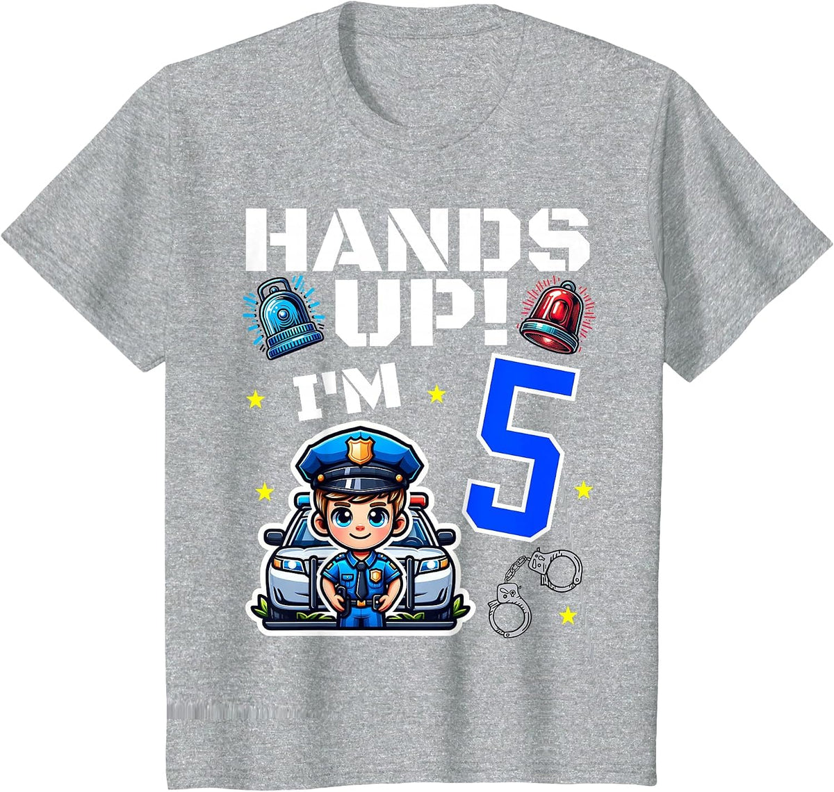 5th Birthday Shirt Boy Police Car Policeman 5 Years Old Officer Tee T-Shirt - Heather Grey