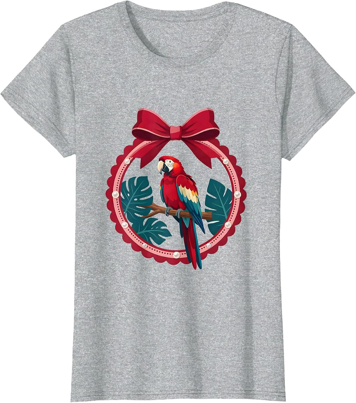 Women's Tropical Parrot Bright Plumage Jungle Branch T-Shirt - Heather Grey