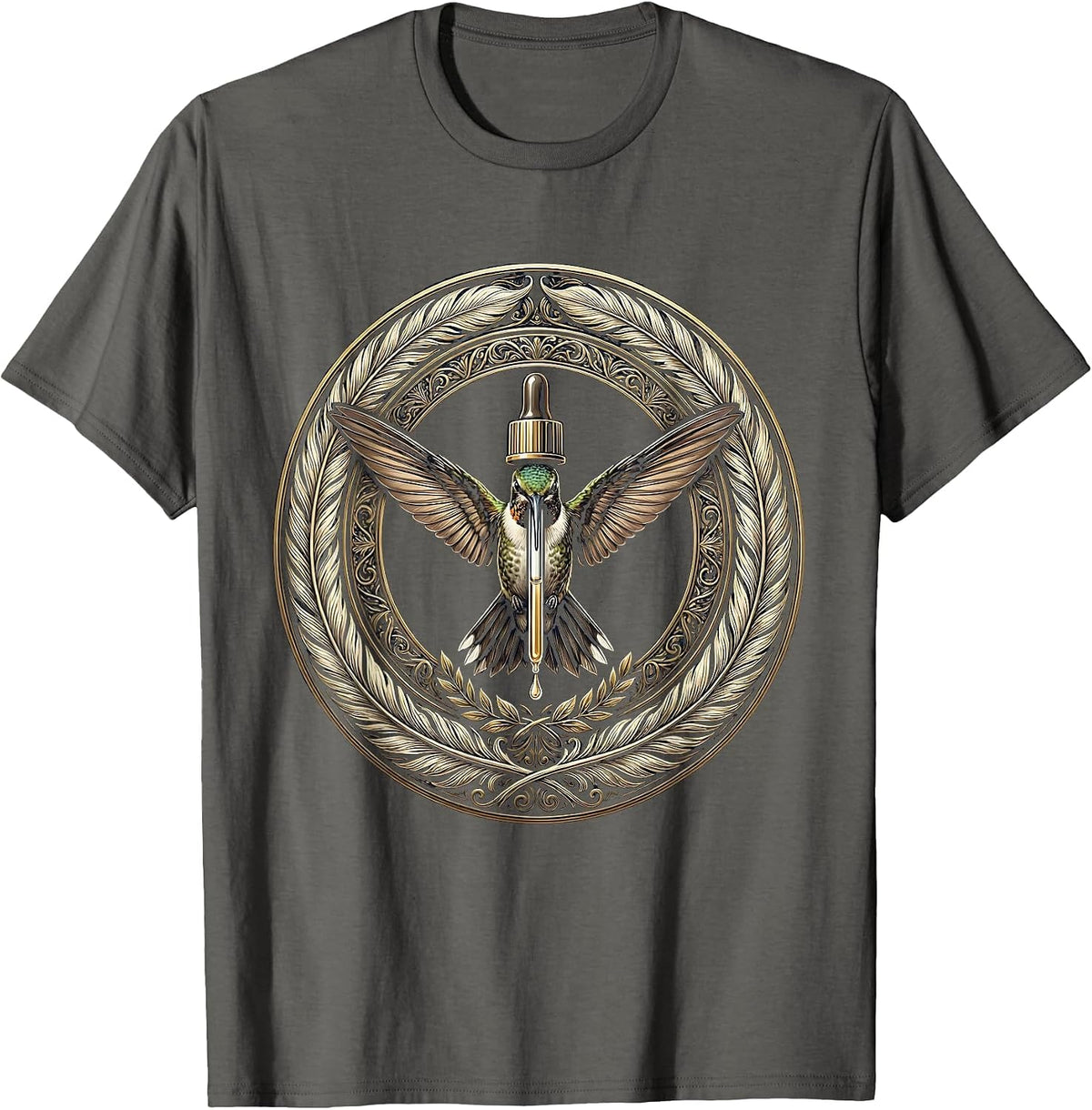 NICU Nurse Hummingbird Medicine Dropper Gift T-Shirt - Asphalt Grey