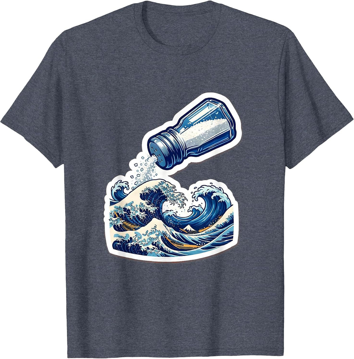Salty Shaker Ocean Waves Graphic Tee T-Shirt - Heather Blue
