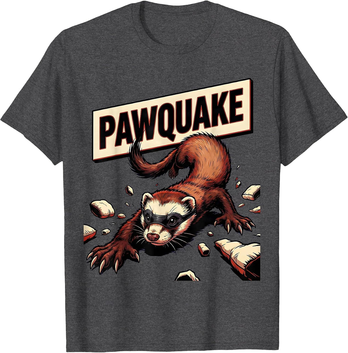 Men's Pawquake Cartoon Ferret Lover Gift T-Shirt - Dark Heather Grey