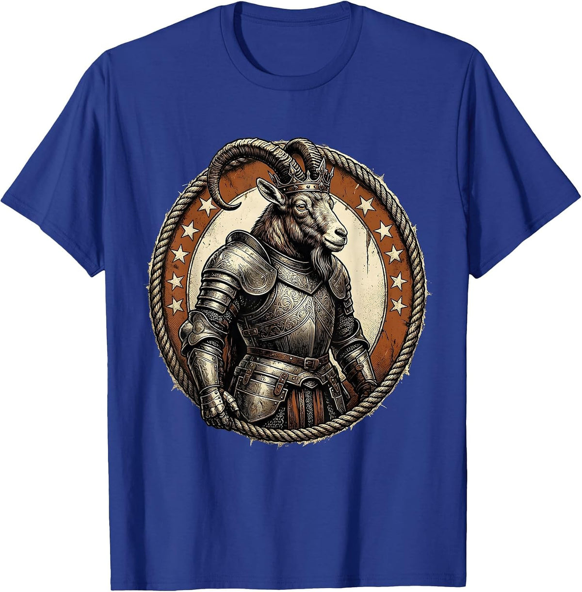 Capricorn Armored Goat Crown Stars Zodiac T-Shirt - Royal Blue