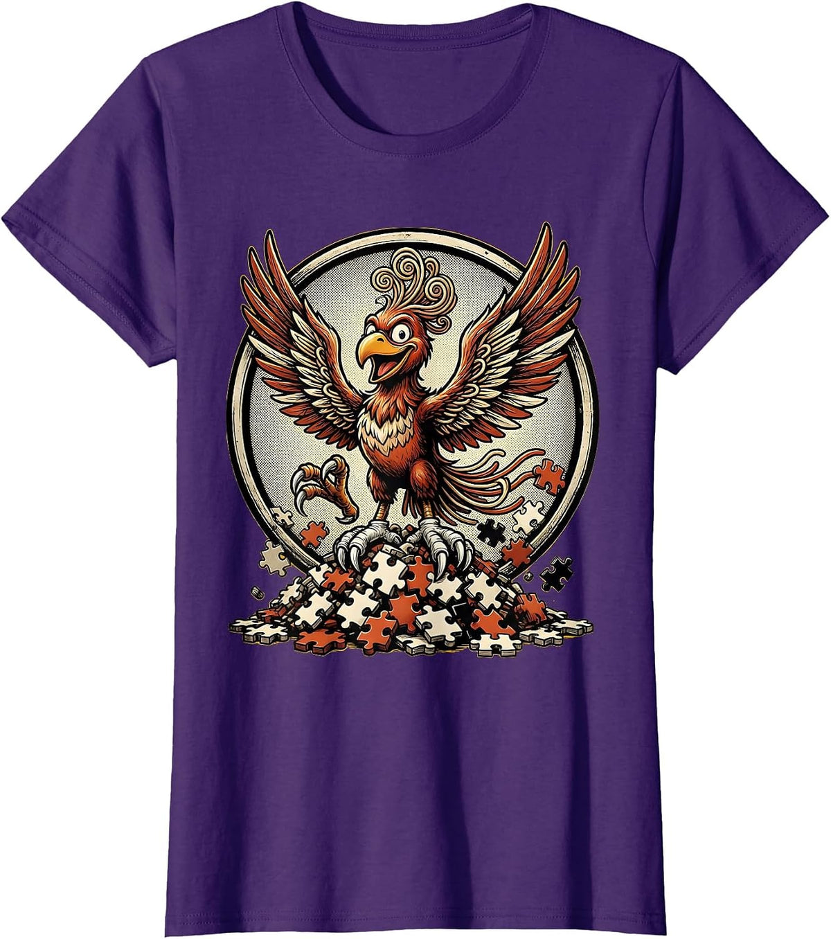 Women's Phoenix Rising Autism Awareness Puzzle Graphic T-Shirt - Purple