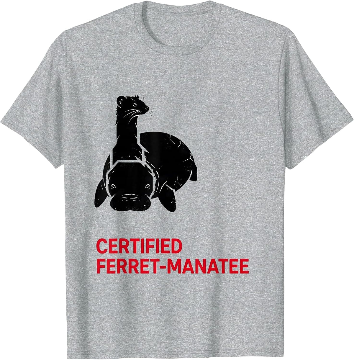 Men's Certified Ferret-Manatee Funny Insane Animal Mashup Humor T-Shirt - Heather Grey