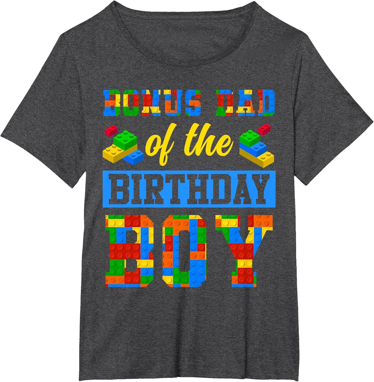 Bonus Dad of The Birthday Boy Building Block Bday Party T-Shirt - Dark Heather Grey