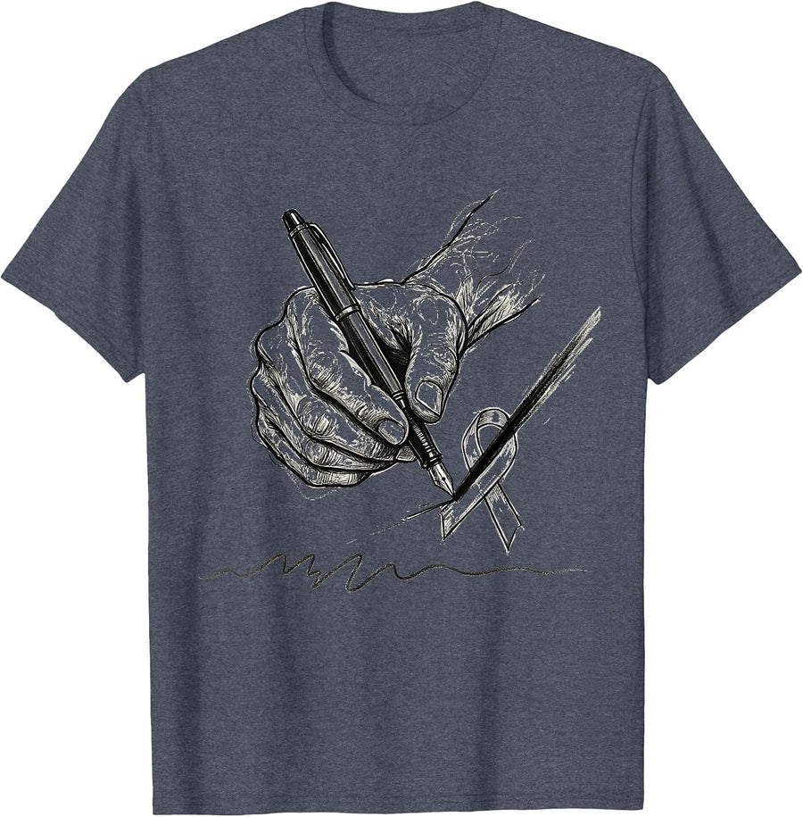 Unsteady Hand Pen Line Art Parkinson's Awareness Humor T-Shirt - Heather Blue