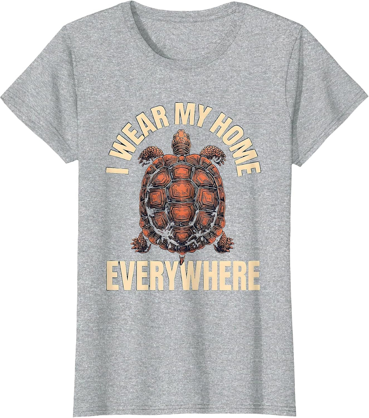 I Wear My Home Everywhere Linocut Turtle Lover Gift T-Shirt - Heather Grey