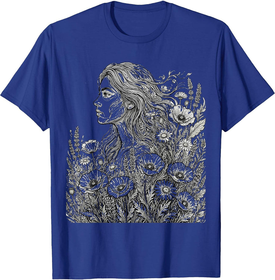 Autism Wildflower Hair Bloom Illustration T-Shirt - Royal Blue