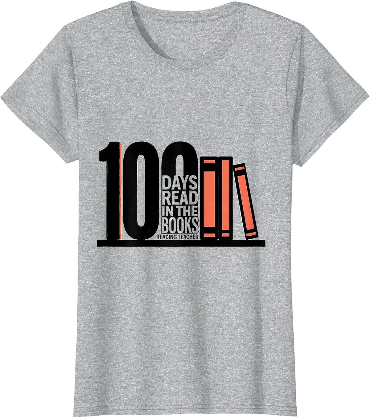 100 Days Read, In The Books Reading Teacher T-Shirt - Heather Grey