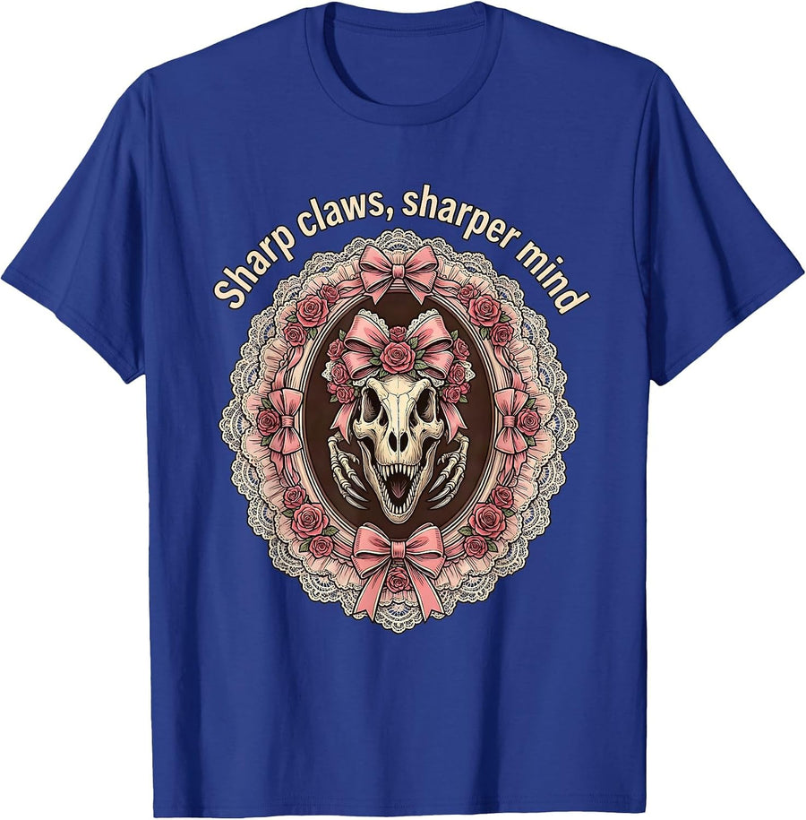 Sharp Claws Sharper Mind Dinosaur Design T-Shirt - Royal Blue