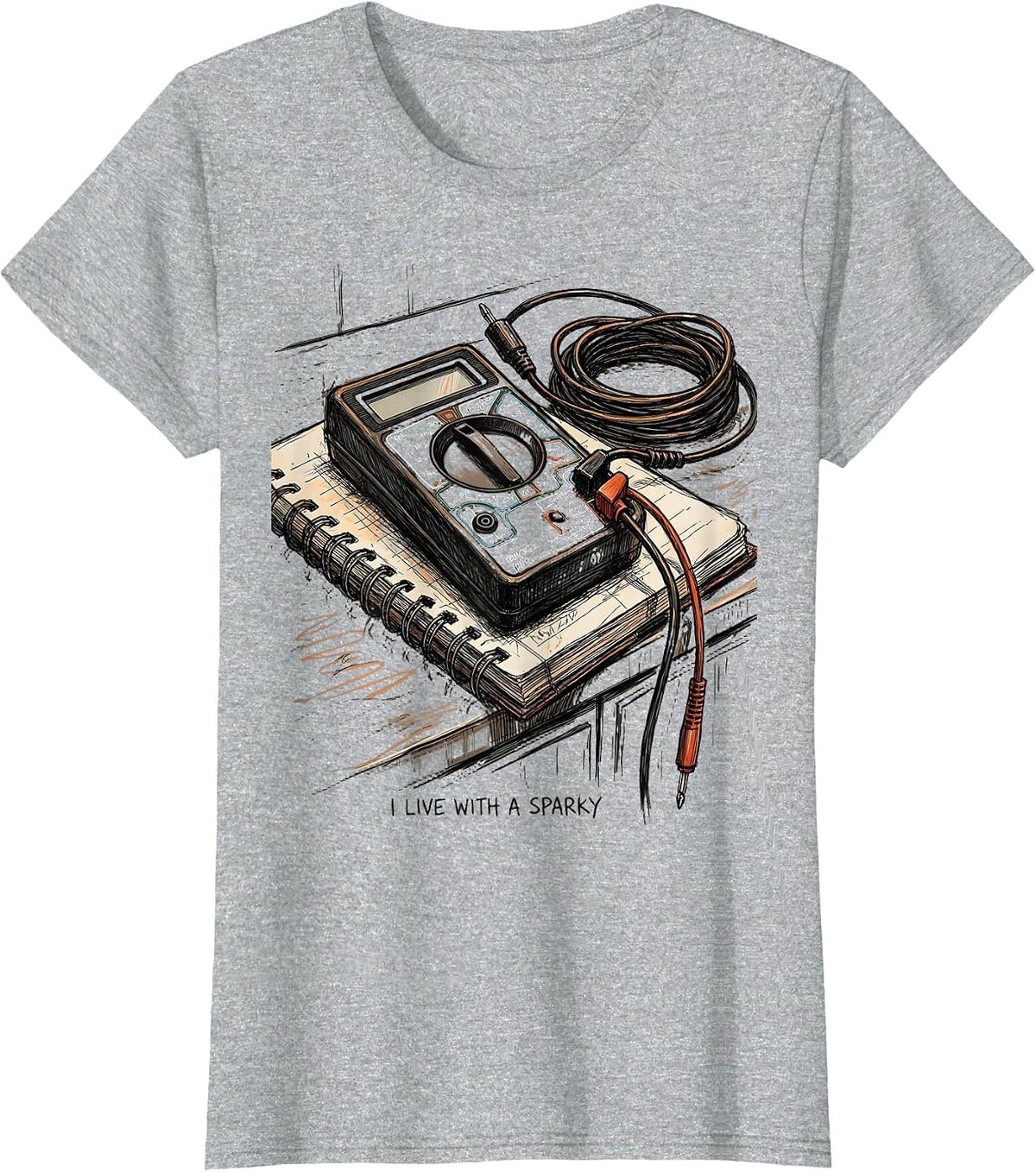 I Live With A Sparky Funny Machinist Electrician Trade Humor T-Shirt - Heather Grey